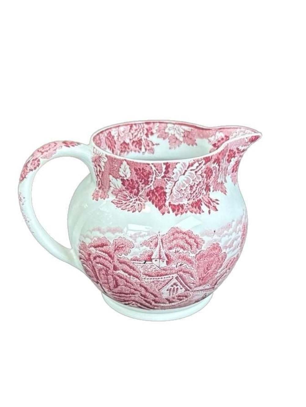 Wood & Sons Enoch Woods English Scenery Red Pink Transferware Creamer Pitcher
